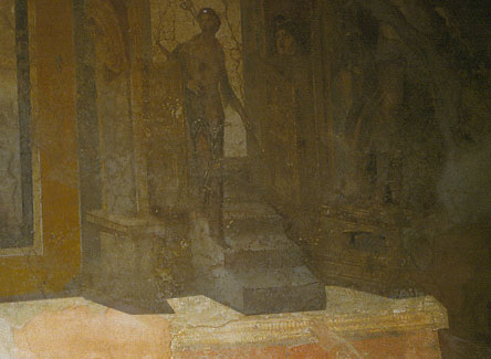 Highlighted area showing the possible pulpitum base in the painting image