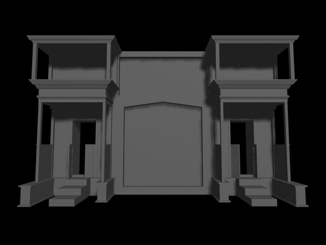 3d 'stage set' viewed with 'regular' perspective from the front image