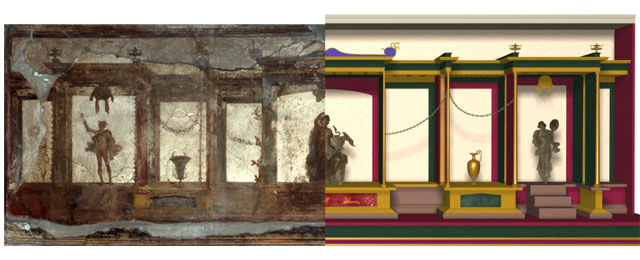 Wall painting and 3d 'stage set' comparison image