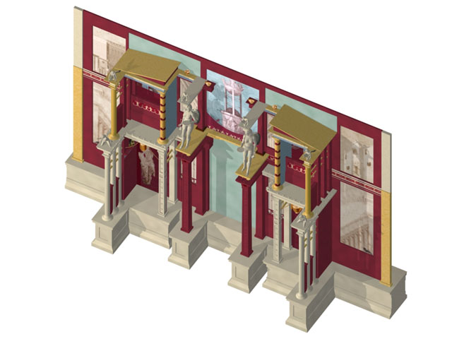 3d 'stage structure' viewed from above showing flat panels 3d image