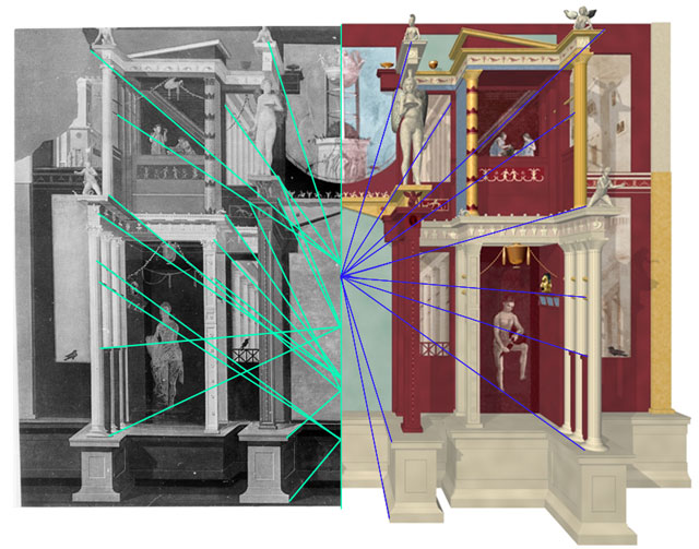 Comparison of wall painting and corrected 3d model viewed with 'regular' perspective