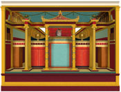 3d digital visualisation by Martin Blazeby of "theatrical" architecture evoked in the fresco on the west wall of Room 23 of the Villa at Oplontis. Copyright King's College London 2007.